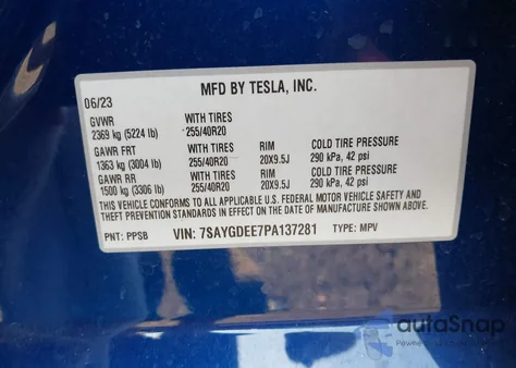 2023 Tesla Model Y Awd/Long Range Dual Motor All-Wheel Drive from USA, damaged, VIN 7SAYGDEE7PA137281